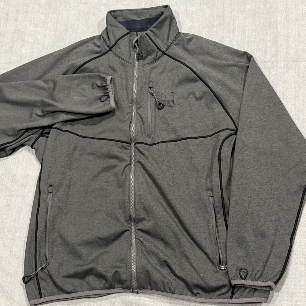 Huk Fin Performance Fleece Jacket Mens XL Gray Full Zip Fishing Water Repellent